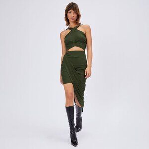 Cider Ruched Asymmetric Skirt Set in Green - sz Small